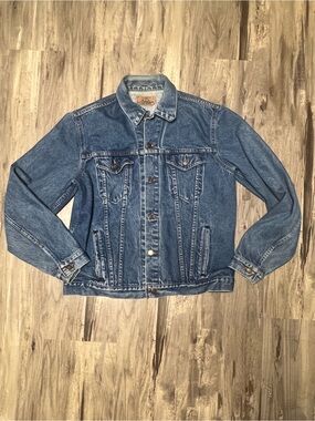Vtg 80s JCPenney Plain Pockets Denim Trucker Jacket Made in USA Mens 44 M